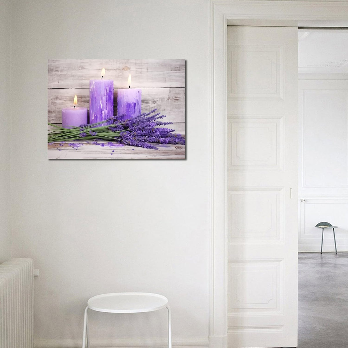 Purple Lavender Spa Bathroom Decor Purple Candles Lavender Flowers Pictures Wall Decor Zen Meditation Artwork for Living Room Bedroom Spa Room Decor (Artwork 01 / 18"L x 12"W)