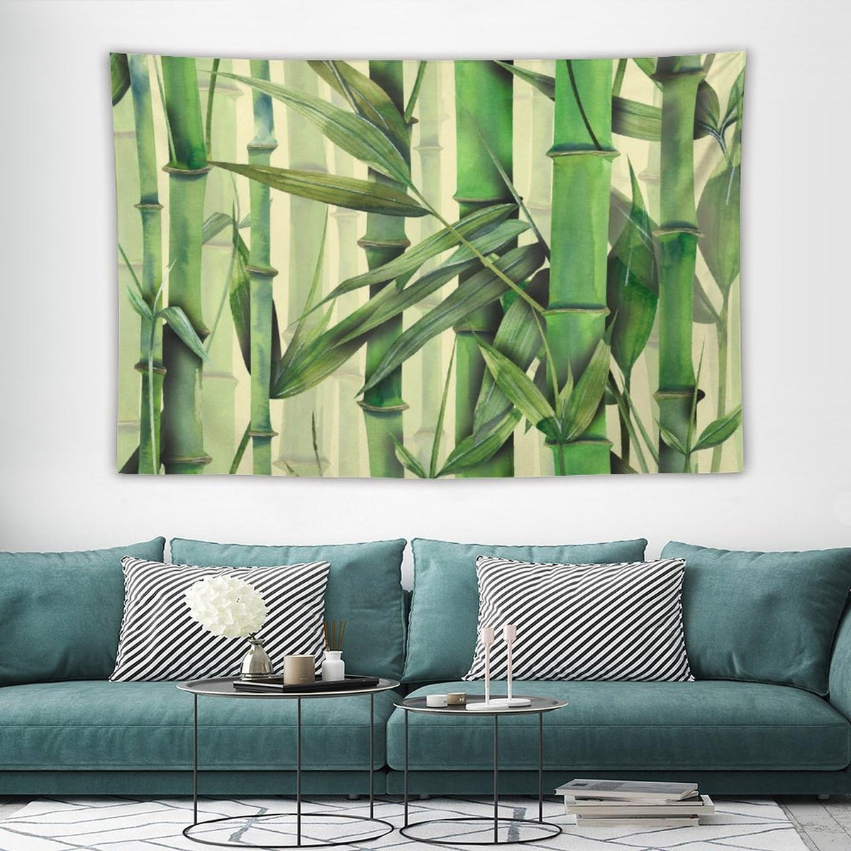 Nature Green Bamboo Print Tapestry Wall Hanging Asian Japanese Plant Rustic Stems Leaves Jungle Tapestries Home Decor for Living Room Bedroom Apartment Farmhouse Dorm 40"x60" (40"L x 60"W / Bamboo-2)