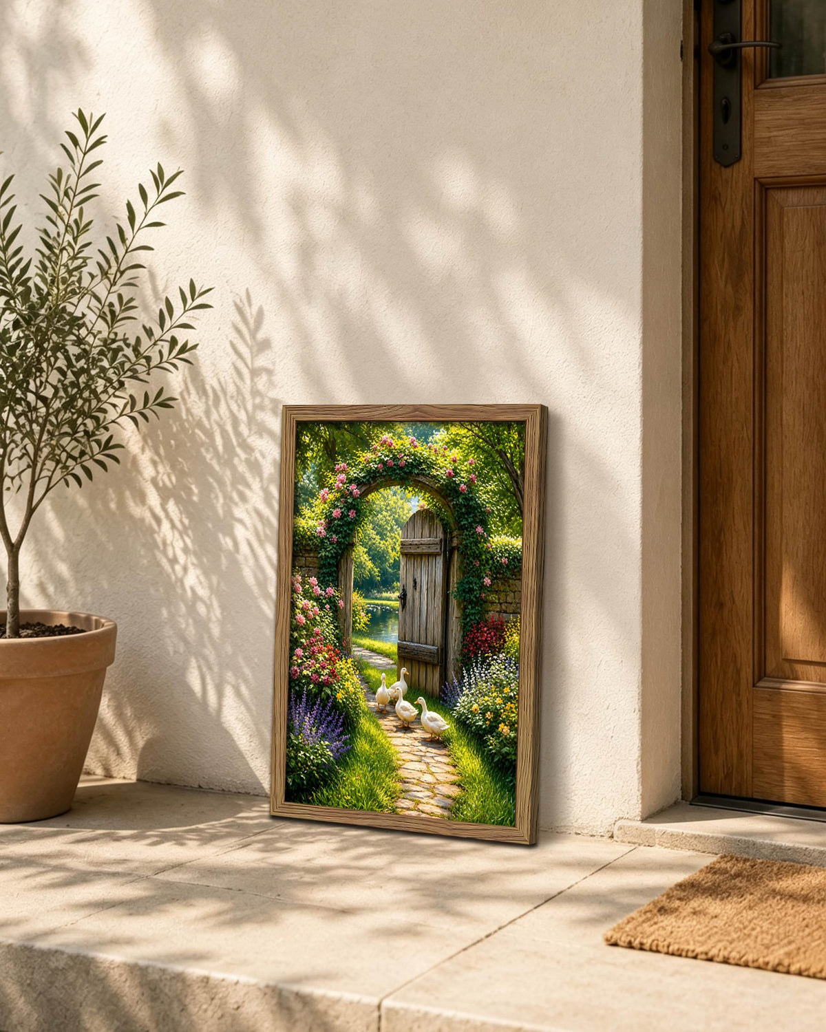 Duck Garden Framed Canvas Wall Art (A-White Duck / 24"L x 16"W)