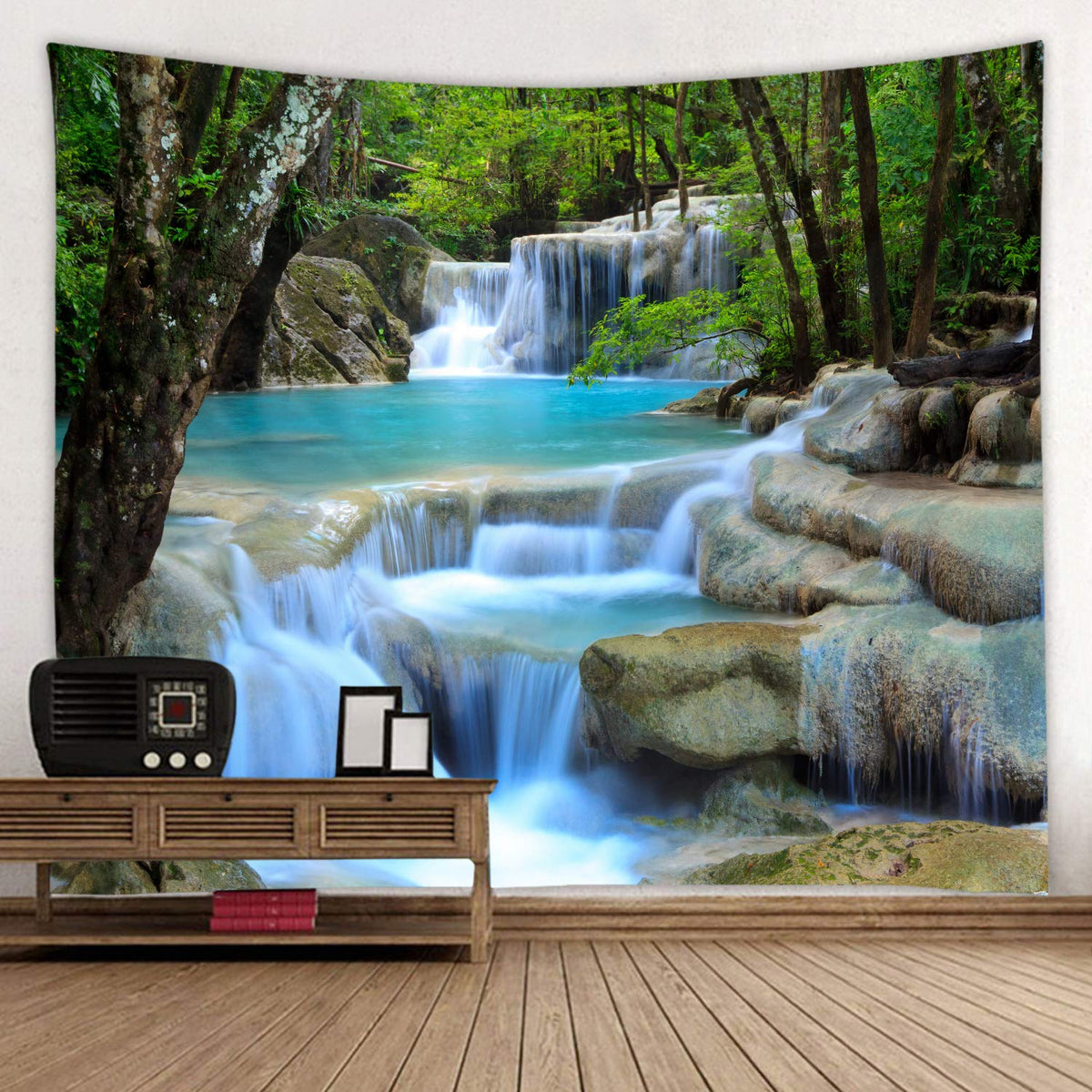 Forest Waterfall Fabric Tapestry Decorative Wall Art Tablecloth Bedspread Picnic Blanket Beach Throw Blanket Multifunctional for Bedroom Dormitory Living Room Hanging 91 x 71 Inches (Forest Waterfall Water / 91"L x 71"W)