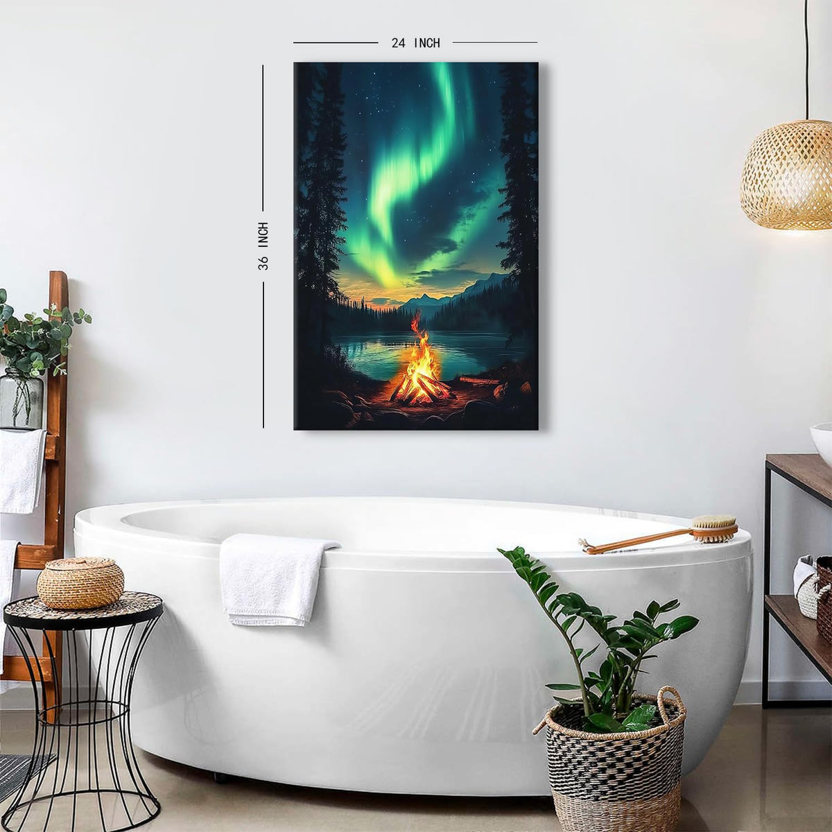 Forest Landscape Wall Art Aurora Borealis Scene Living Room Wall Decor Colorful Green Trees Canvas for Painting Vintage Farmhouse Prints Poster Sunlight Picture Modern Artwork Home Decorations 24x36" (24"L x 36"W / Nature15)