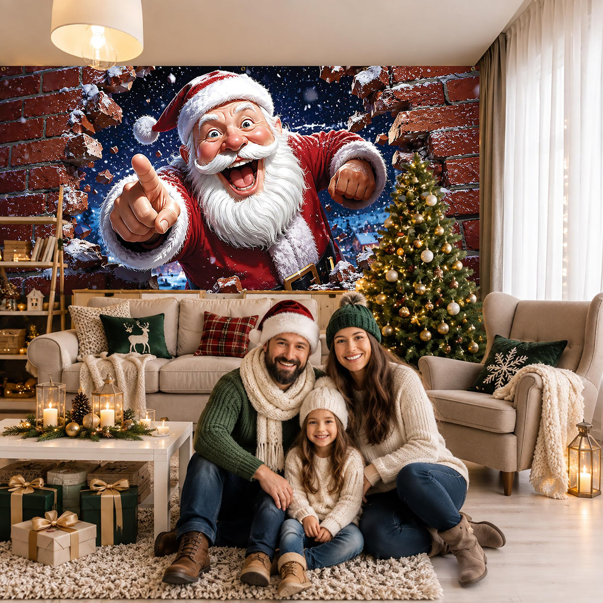 Christmas Garage Door Cover Banner Santa Xmas Backdrop (Santa Claus-3)