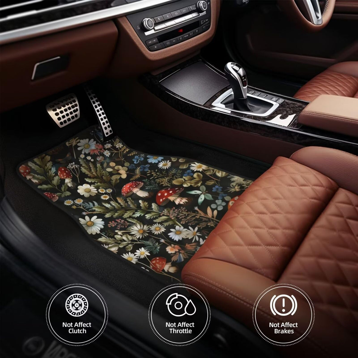 Cute Mushroom Print Car Floor Mat for Women Auto Front & Rear Car Carpets Mats Full Set of 4 Pcs (Mushroom)