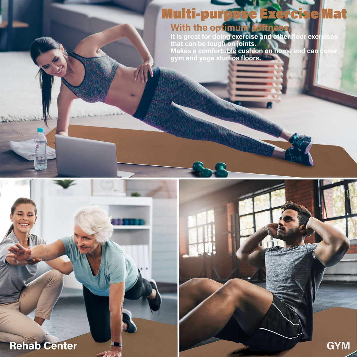 Cushioned Exercise Mat (Mocha Bisque + Ivory Cream)