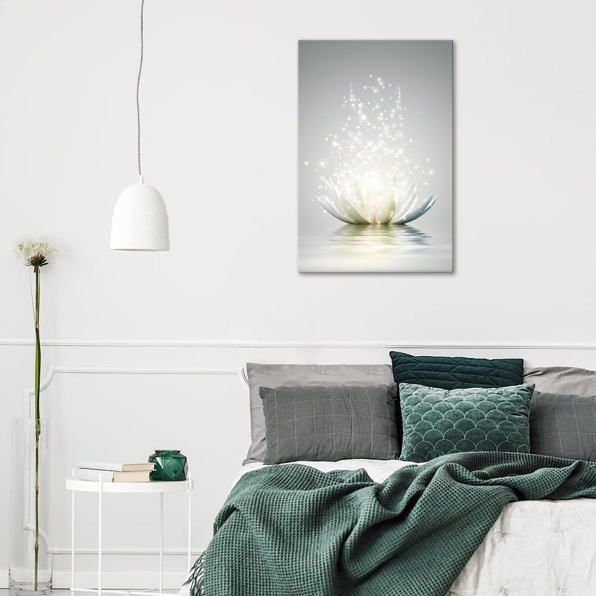 Lotus Floral Canvas Prints Art for Zen Office Decor Wall Art Meditation Pictures Modern Artwork Painting Framed Ready to Hang (28"L x 44"W / Lotus 03)