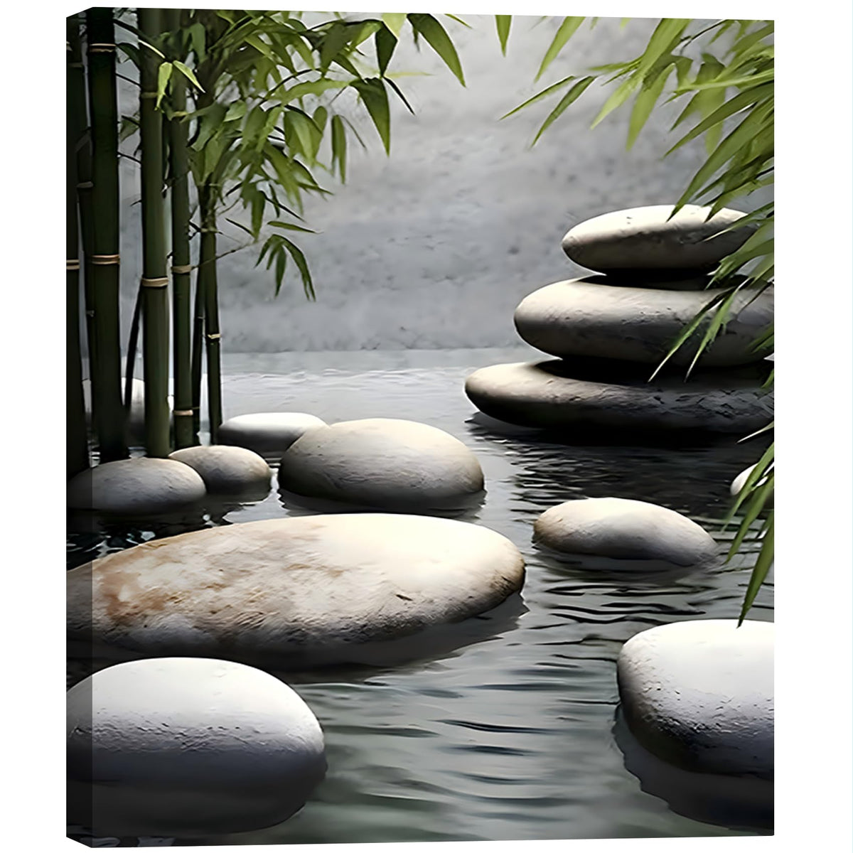 Framed Zen Bamboo Canvas Wall Art for Bathroom Decor (Pictures16 / 12"L x 8"W)