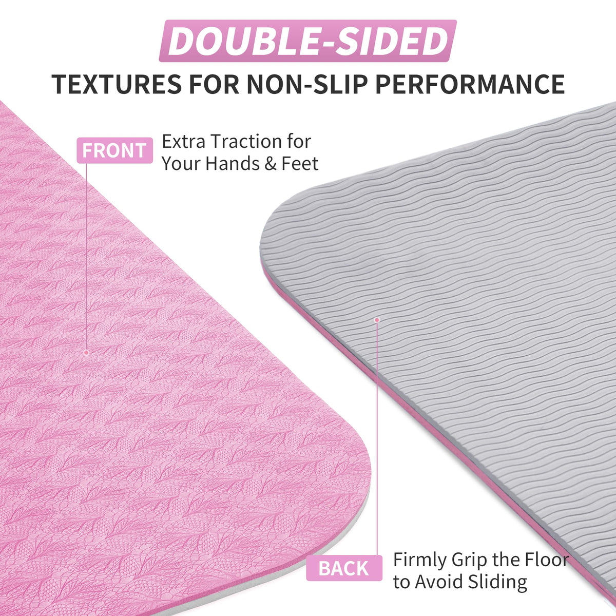 Pink Yoga Mat for Women Men Kids (Pink+Gray / 72*24*0.31 inch)