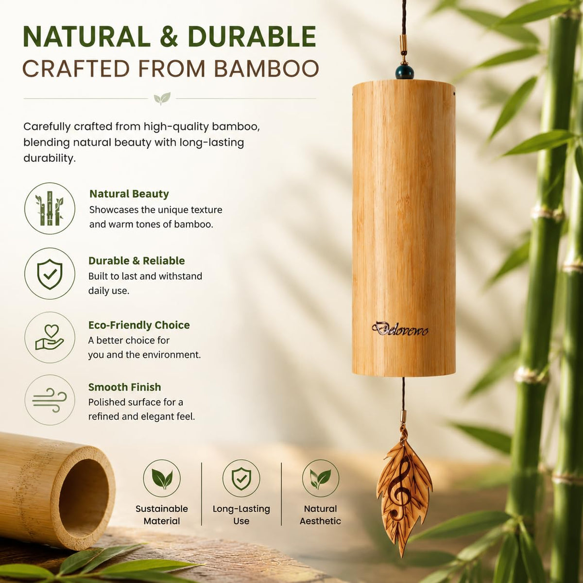 Wind Chimes for Outside Natural Bamboo Windchimes Unique Rain Chime Sound Healing Instruments Gifts for Mom Indoor Outdoor Zen Decorations for Patio Porch Garden and Backyard (C-Chord)