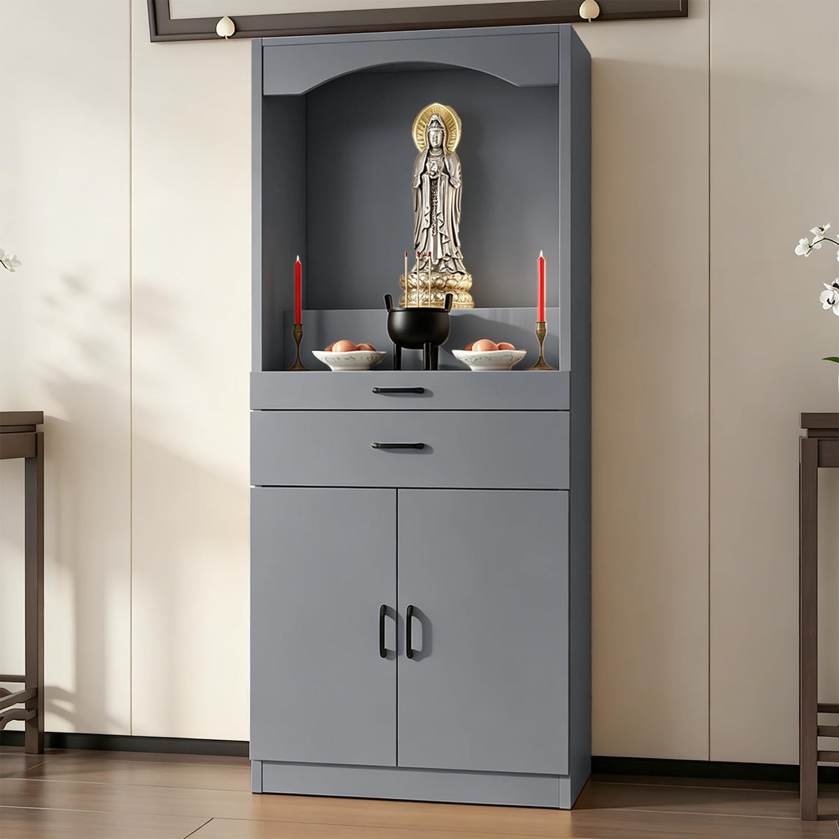 Solid Wood Altar Table (Dark Gray / 51.2" x 15.7" x 65.4")