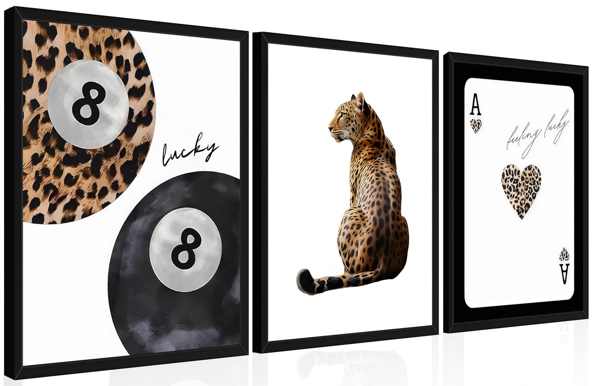 Framed Trendy Leopard Wall Art Set of 3 (Black and White Leopard / 24"L x 16"W)