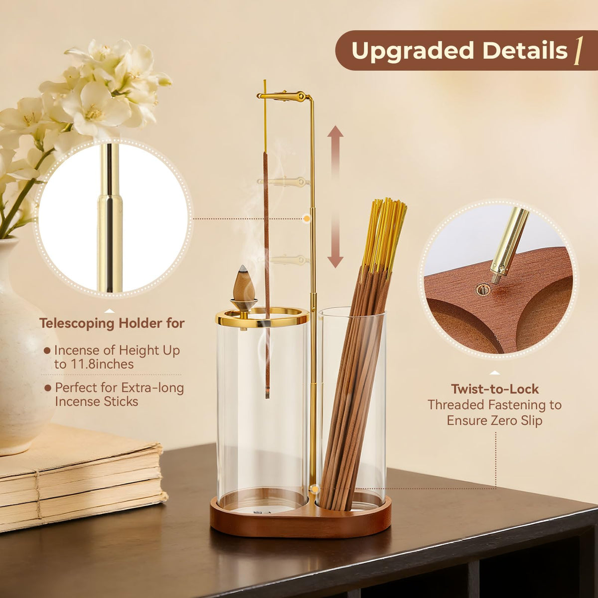 3 in 1 Incense Holder for Sticks Upside Down Anti (Brown)