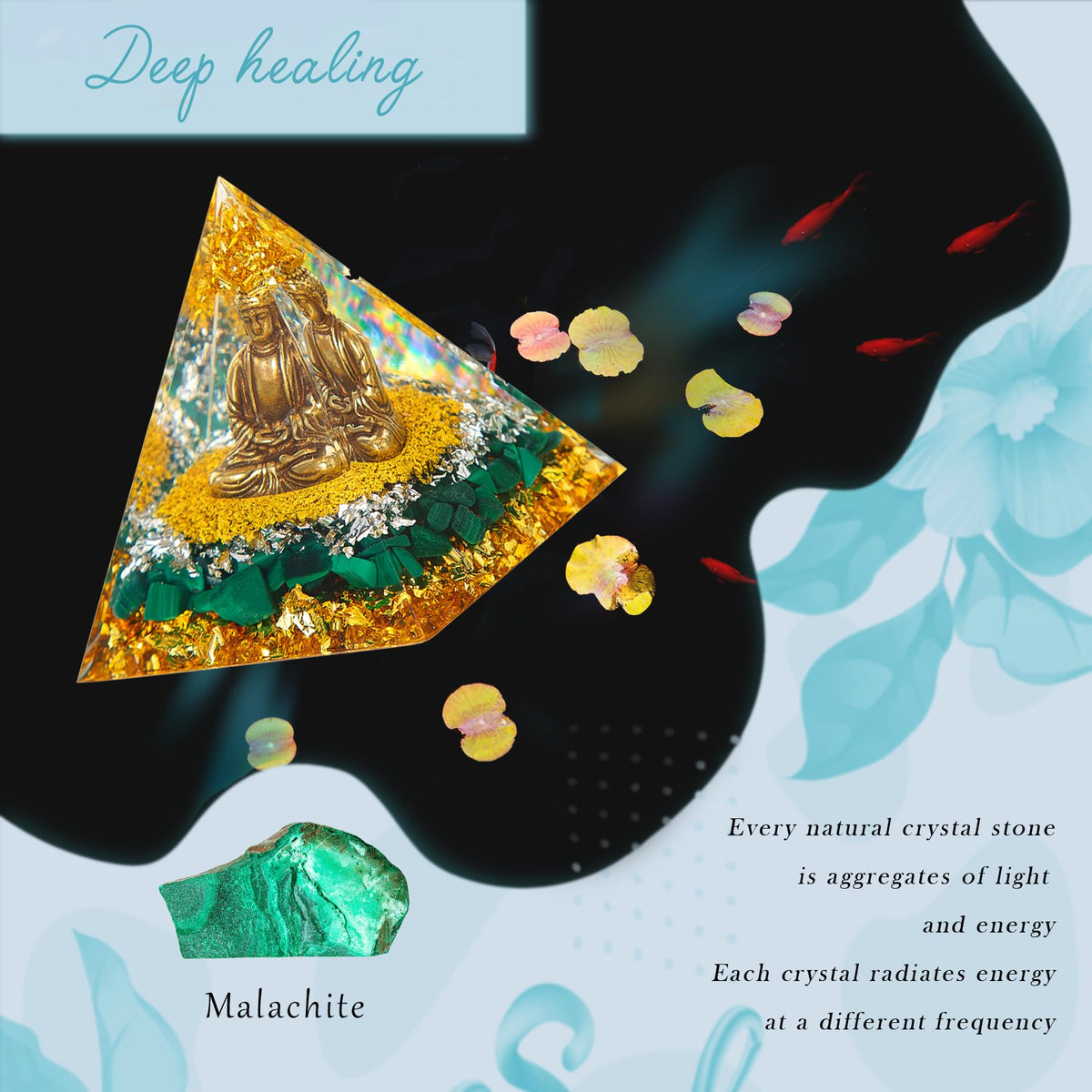 Little Buddha Statue in Healing Crystal Organite Pyramid (Green / Small)