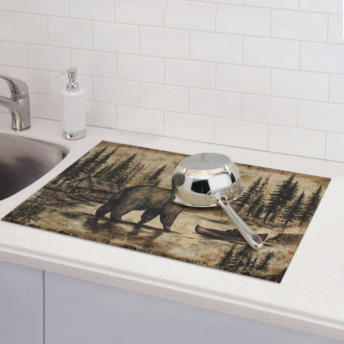 Carbine Bear Dish Drying Mat for Kitchen Counter Microfiber Super Absorbent Non (Beer)