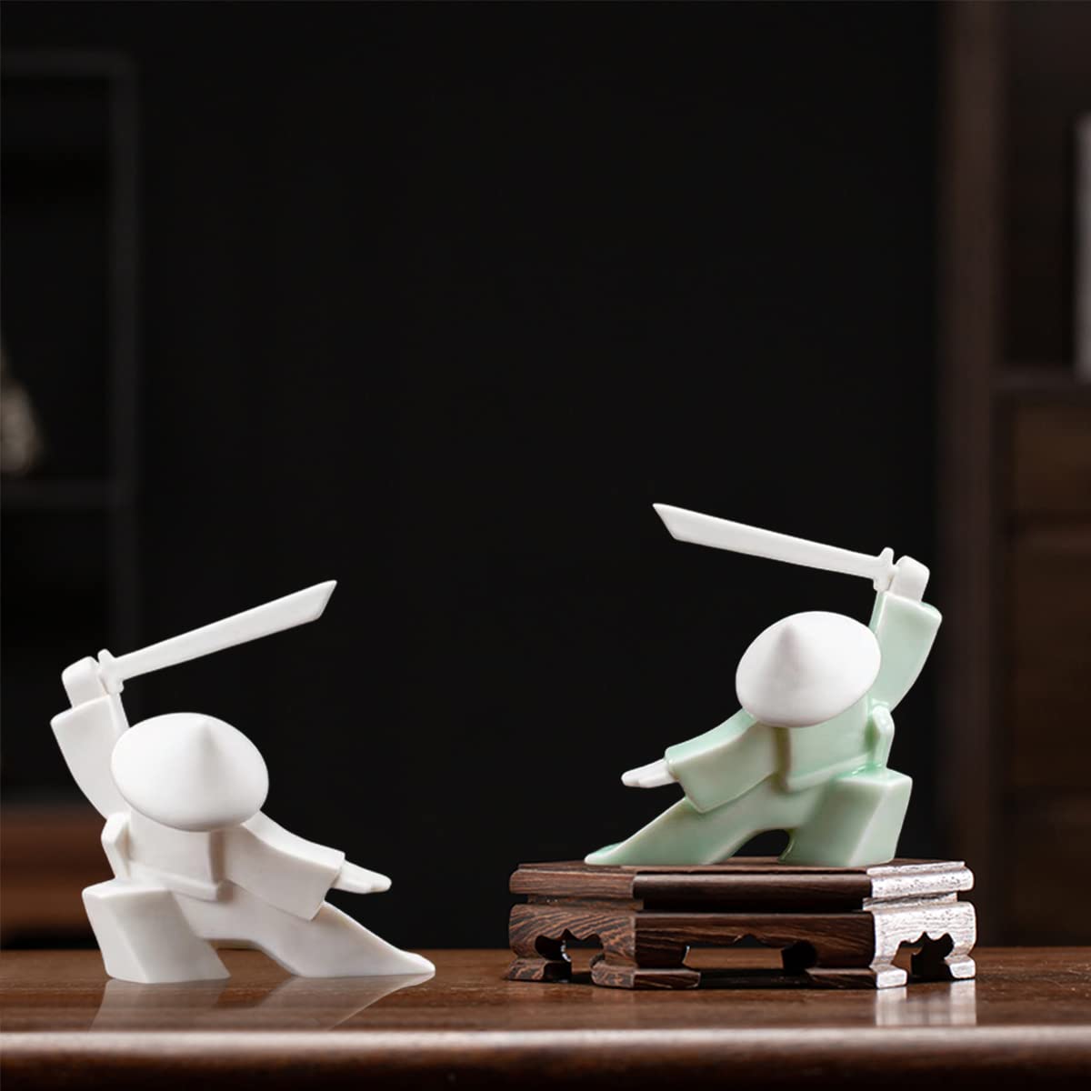 Samurai Statue Decor Japanese Warrior Decor Children's Room Statues (Whitec and Greenc)