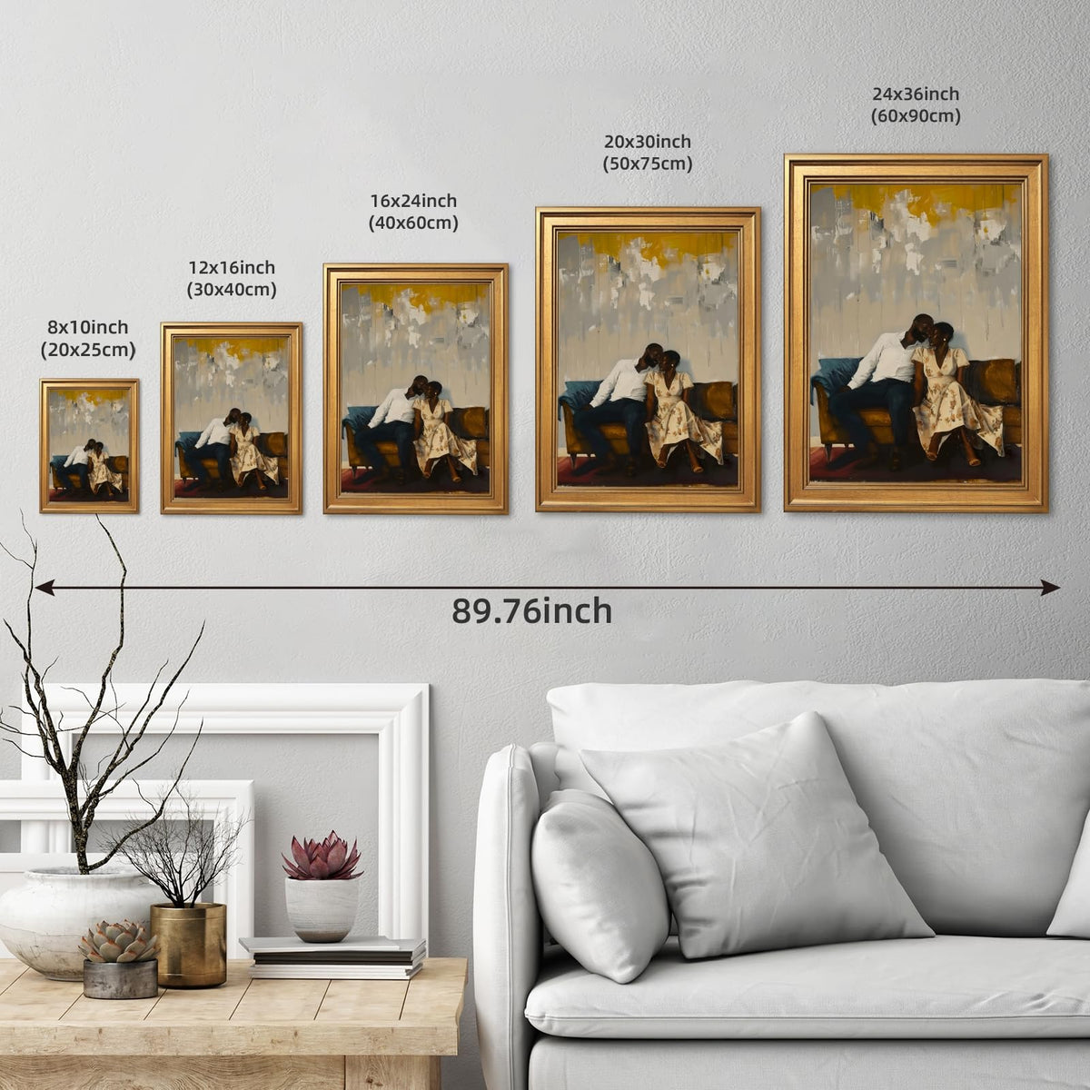 Gold Framed Black Couple Love Poster Prints Romantic African American Black Man & Woman Canvas Painting Wall Art Affectionate Romance Picture Anniversary Artwork for Bedroom Home Decor 16x24inch (16"L x 24"W / Black Lover)