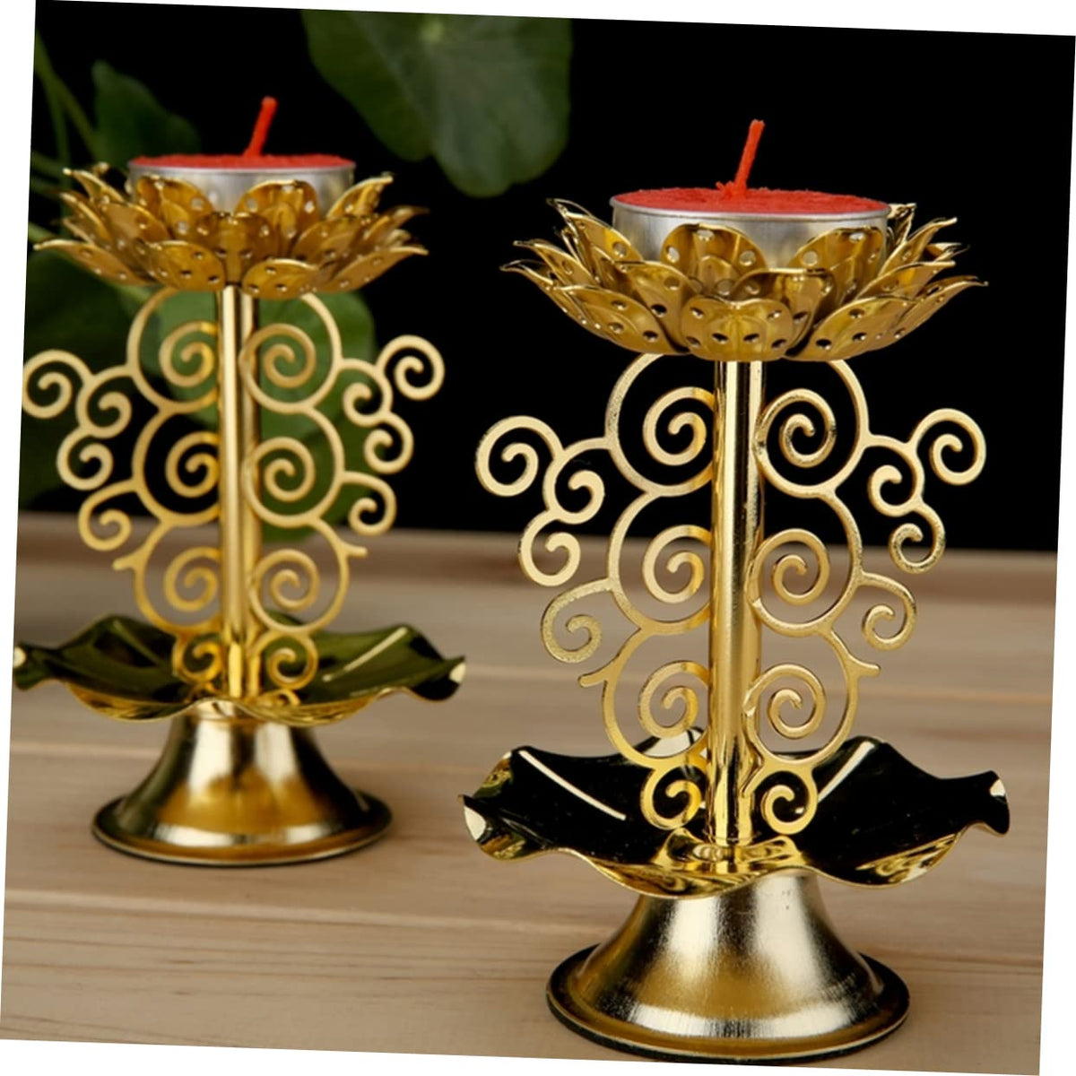 4pcs Lotus Alloy Candle Holder Decorative Buddhist Candlestick for Living Room Temples and Home Unique Creative Design for Elegant Centerpiece (Goldenx4pcs / 11.5x7.5cmx4pcs)