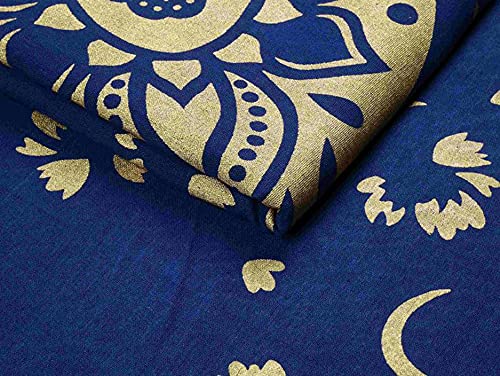 Blue Gold Mandala Tapestry for Bedroom (Blue Gold / 82"L x 52"W)