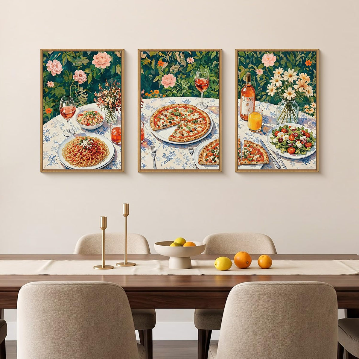Large Vintage Italian Food Framed Canvas Wall Art