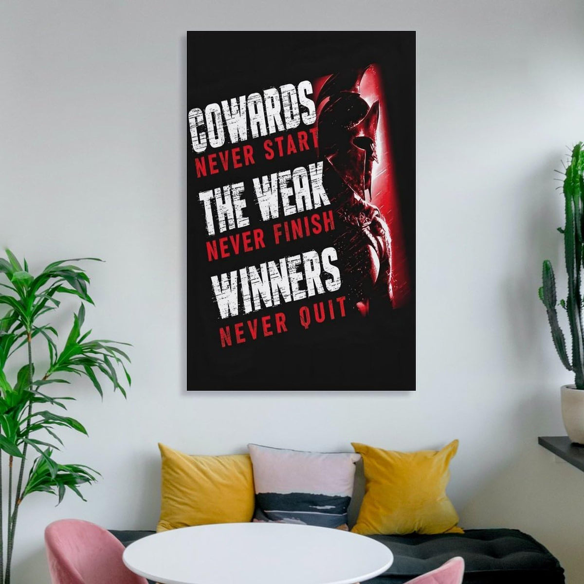 Spartan Winners Never Quit Canvas Printing Wall Art Prints Wall Decor Posters Red Black Motivational Warrior Helmet Gym Fitness Bedroom Living Room Office Decor 16x24inch (style-7 / 16x24inch(40x60cm) Frame)