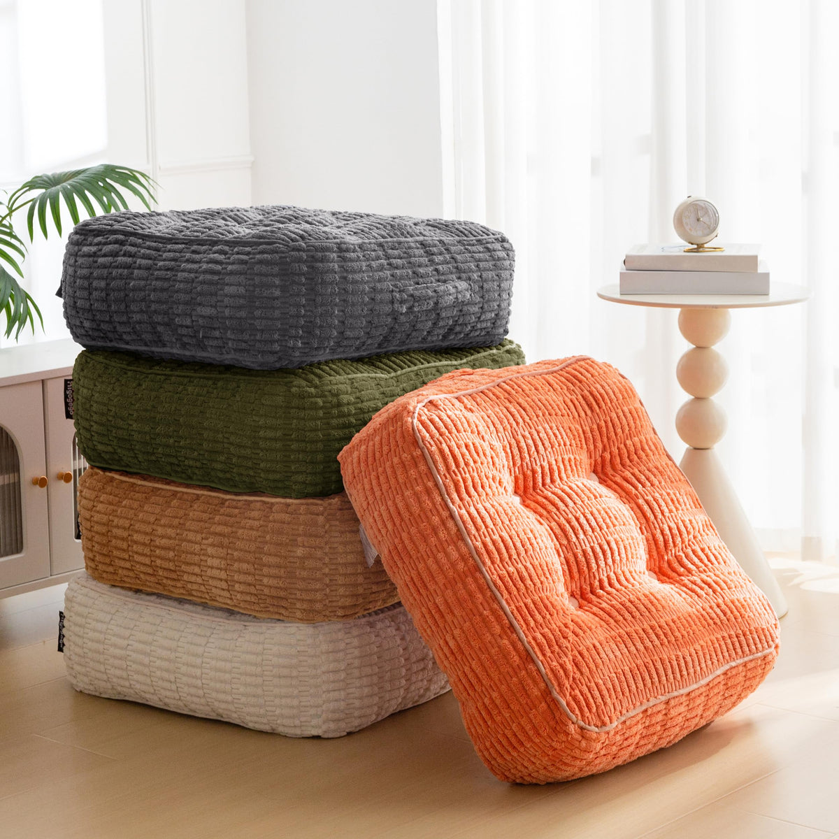 8" Floor Pillow Cushion for Adults (Square Beige / 8" Thick(Pack of 2))
