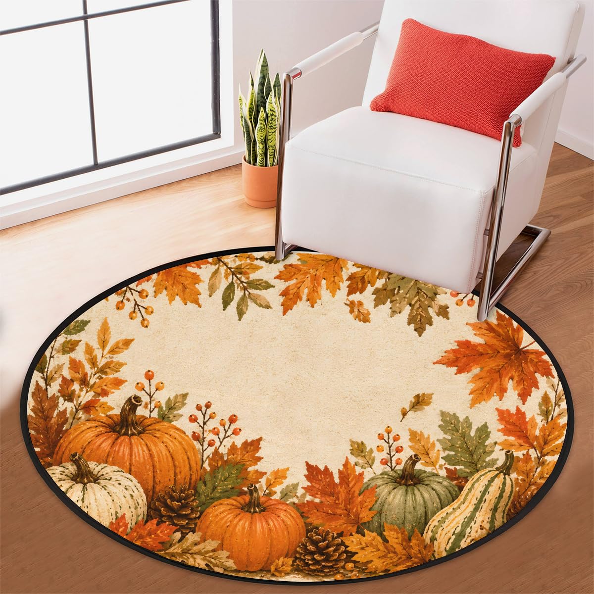 5 Ft Fall Round Rug Circle Area Rugs Circular Door Mat for Indoor (B:b-13 / 5'3" (Round))