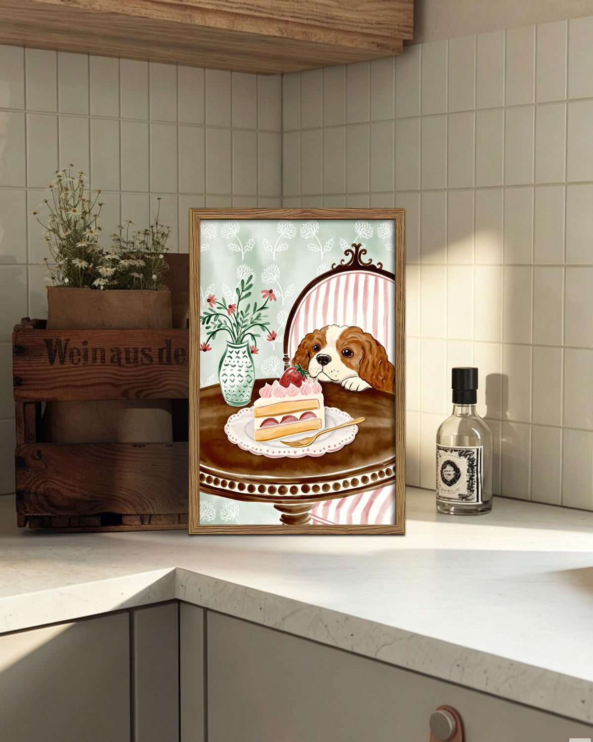 Cute Cavalier King Charles Spaniel Framed Canvas Wall Art (A-Dog / 24"L x 16"W)