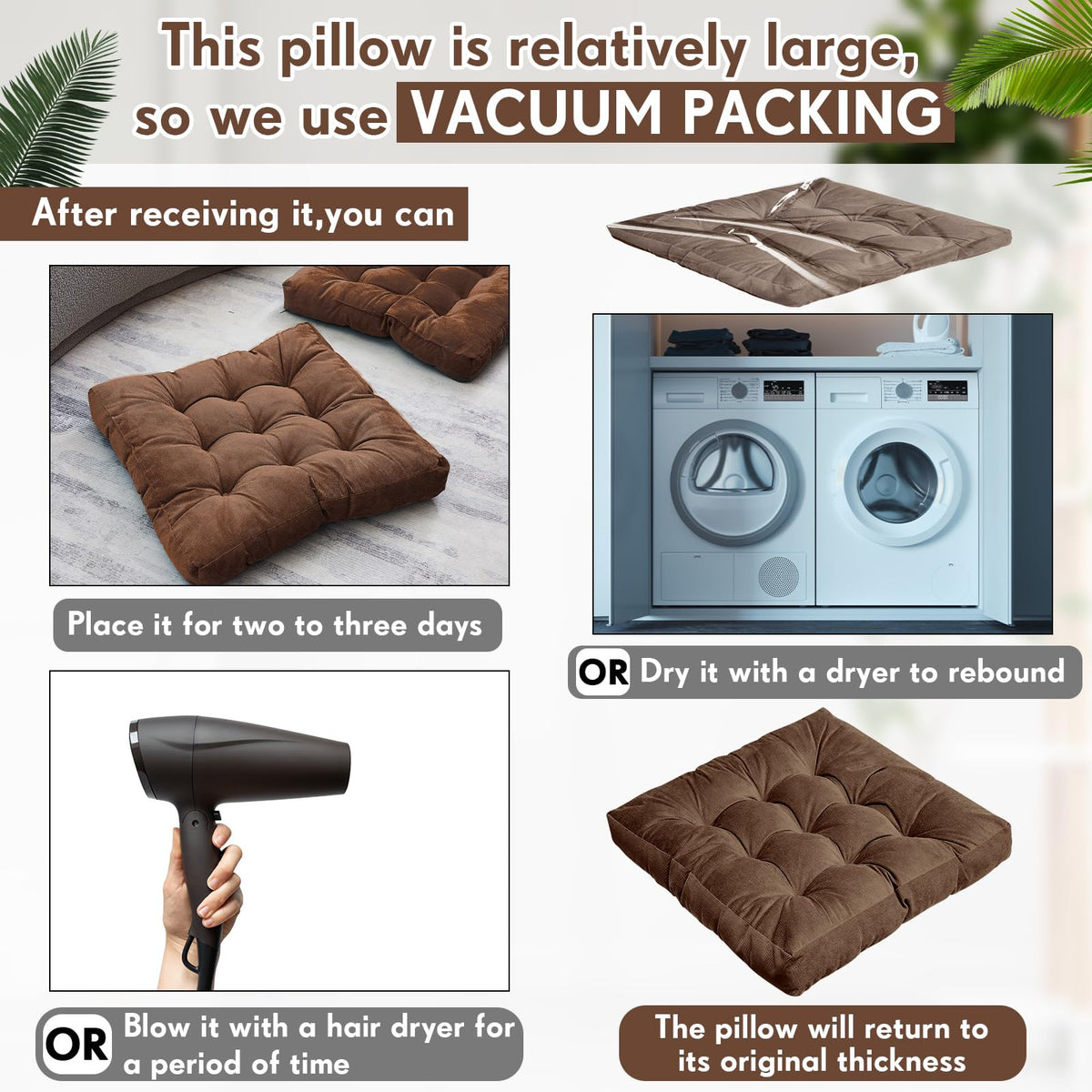 4 Pcs Brown Large Floor Pillow Cushion (Square 22 x 22 / Brown)