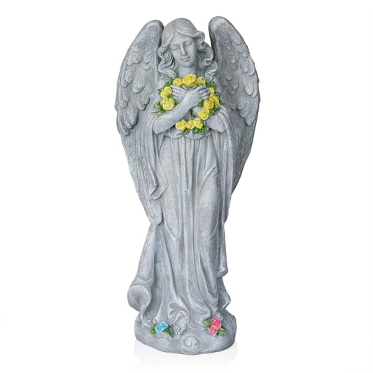 MCC832 Angel with Yellow Flower Wreath Statue (29" H - Multicolor Angel)