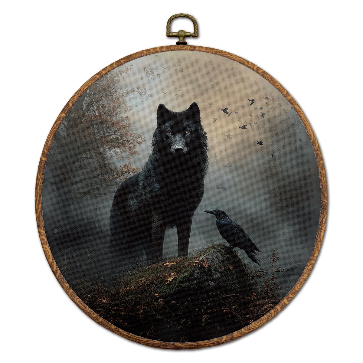 Vintage Wolf Raven Round Wall Art (10Child)
