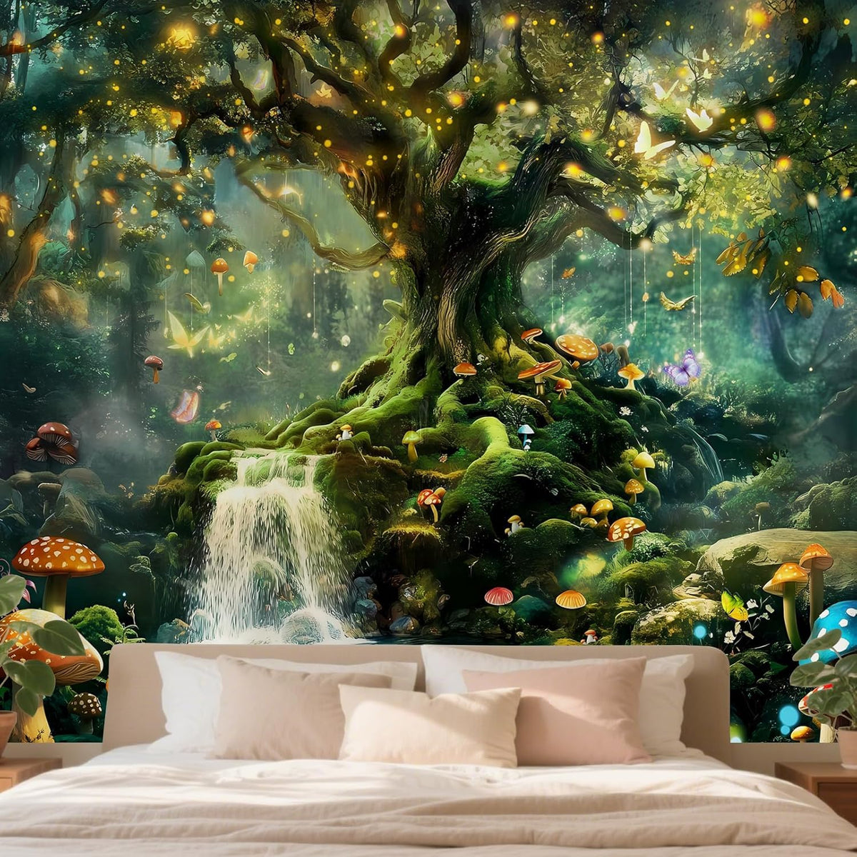Forest Nature Tapestry Wall Hanging for Bedroom (Green Forest Tapestry / 79"L x 60"W)