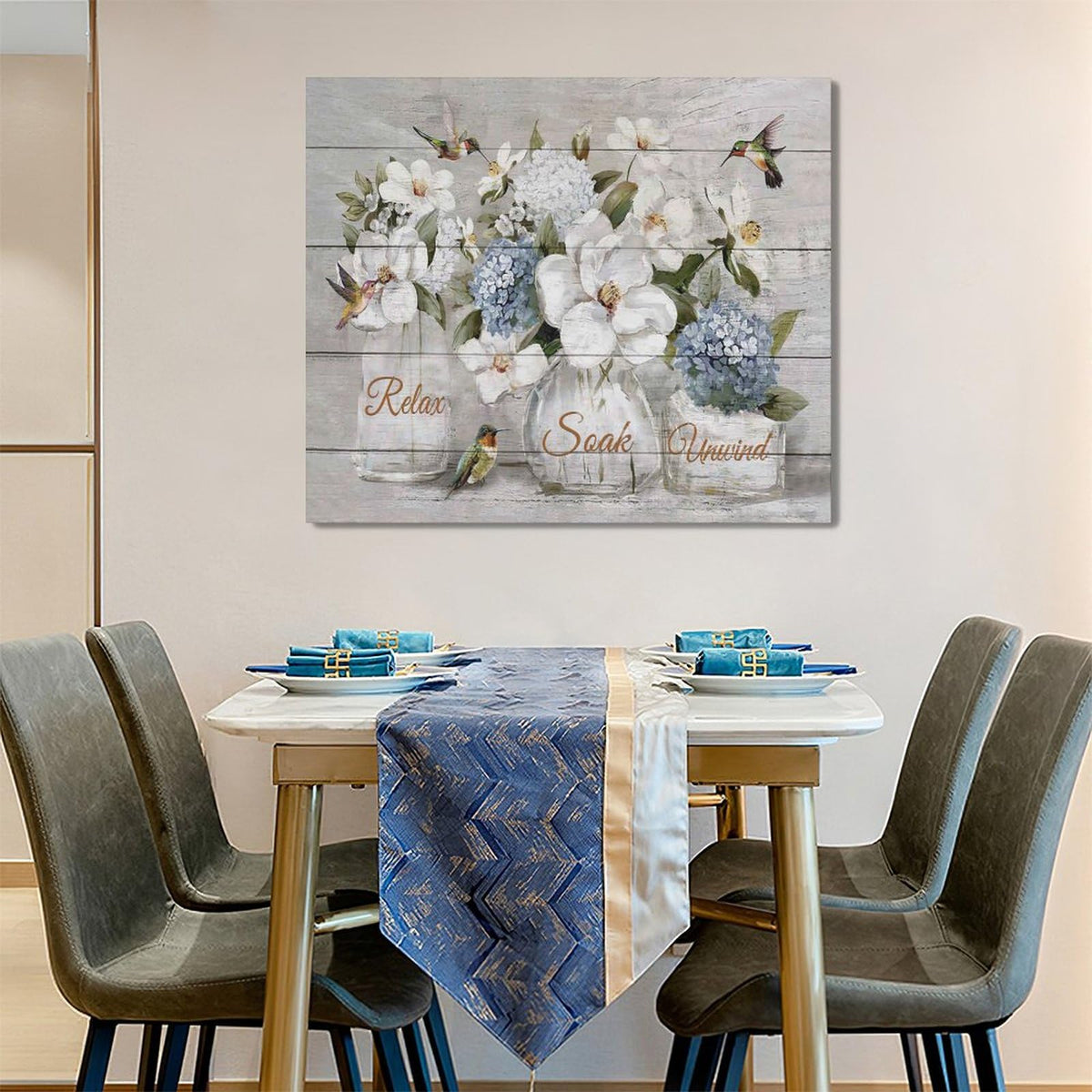 Farmhouse Flower Bathroom Decor Wall Art Rustic Hummingbird White Floral Pictures Wall Decor Relax Soak Unwind Bathroom Sign Canvas Painting Prints Artwork Home Decorations Framed for Bedroom 24"x20" (White Flower / 24"L x 20"W)