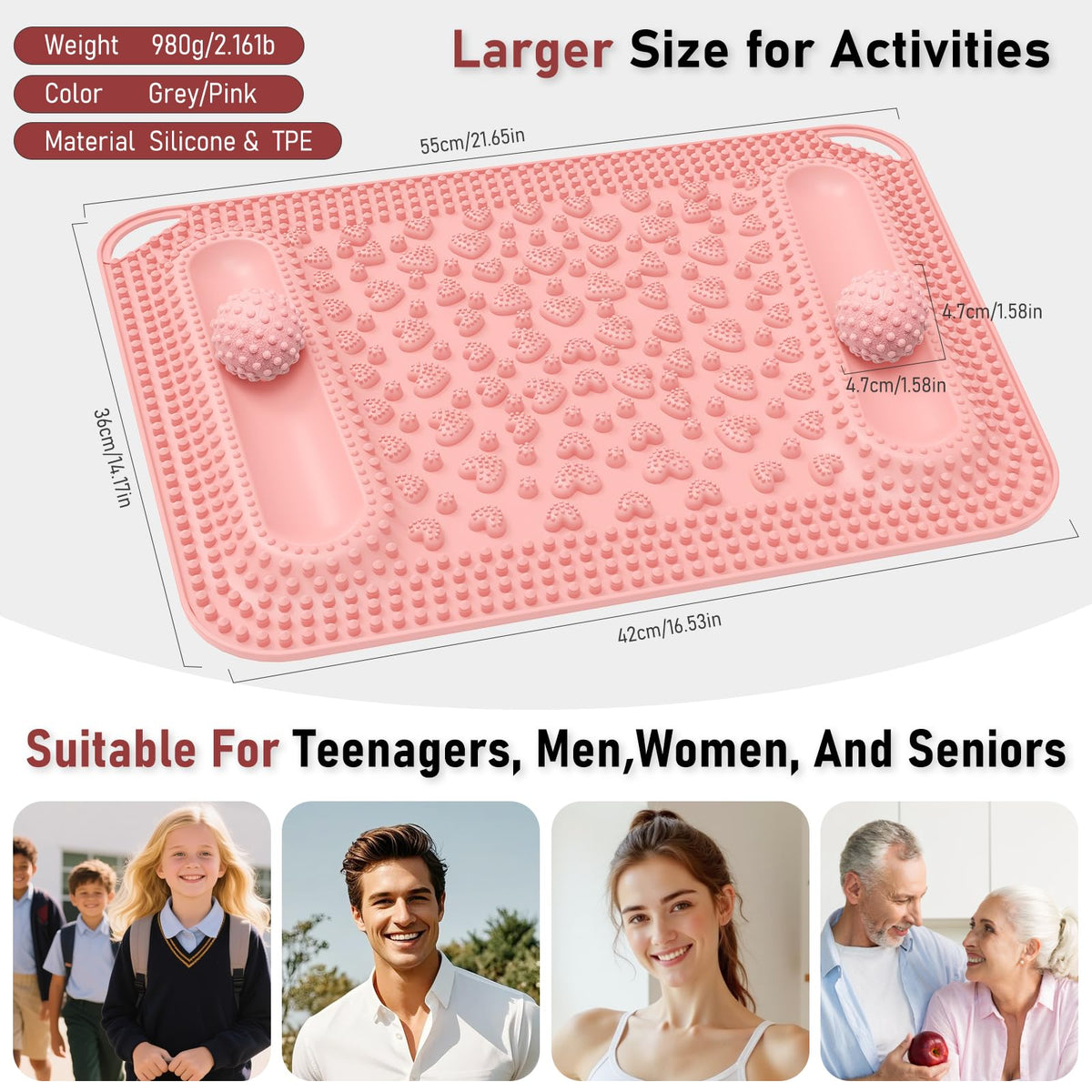 Foot Massage Mat & Foot Massage Balls (22.5x14.2" Pink)