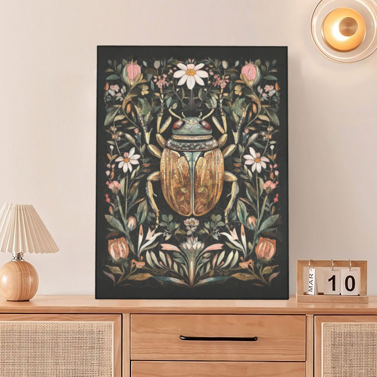 Vintage Insect Wall Art Rustic Scarab Wall Decor Nature Botanical Canvas Pictures Paintings Prints Artwork Framed Decorations For Bathroom Bedroom Living Room Office Gifts 12" x 16" (Scarab / 16"L x 12"W)