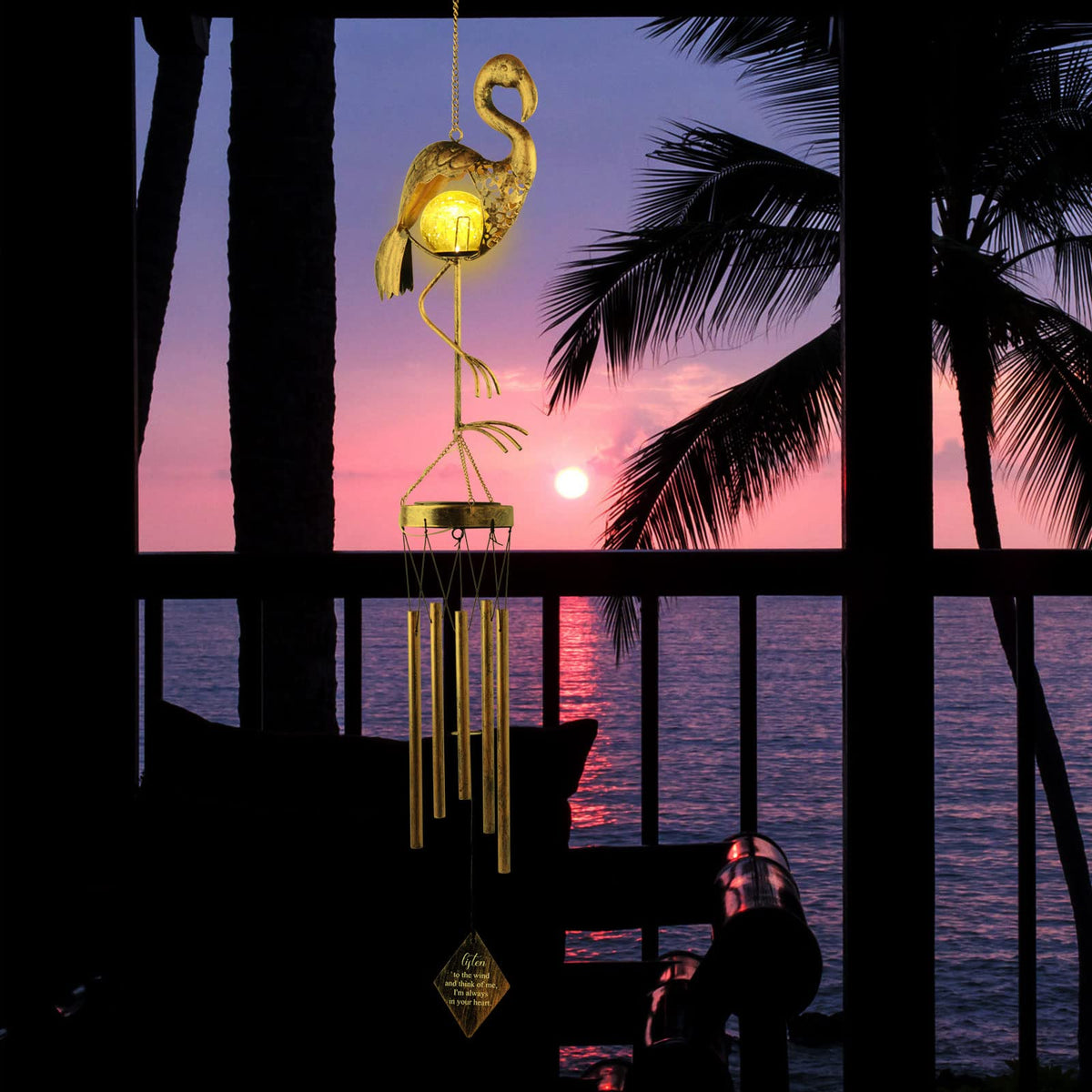 Flamingo Solar Wind Chimes for Outside Gifts for Women Mom Grandma Sister Crackle Glass Ball Flamingo Wind Chimes Solar Lights Outdoor Decor for Garden Backyard Patio Yard Porch (Flamingo)