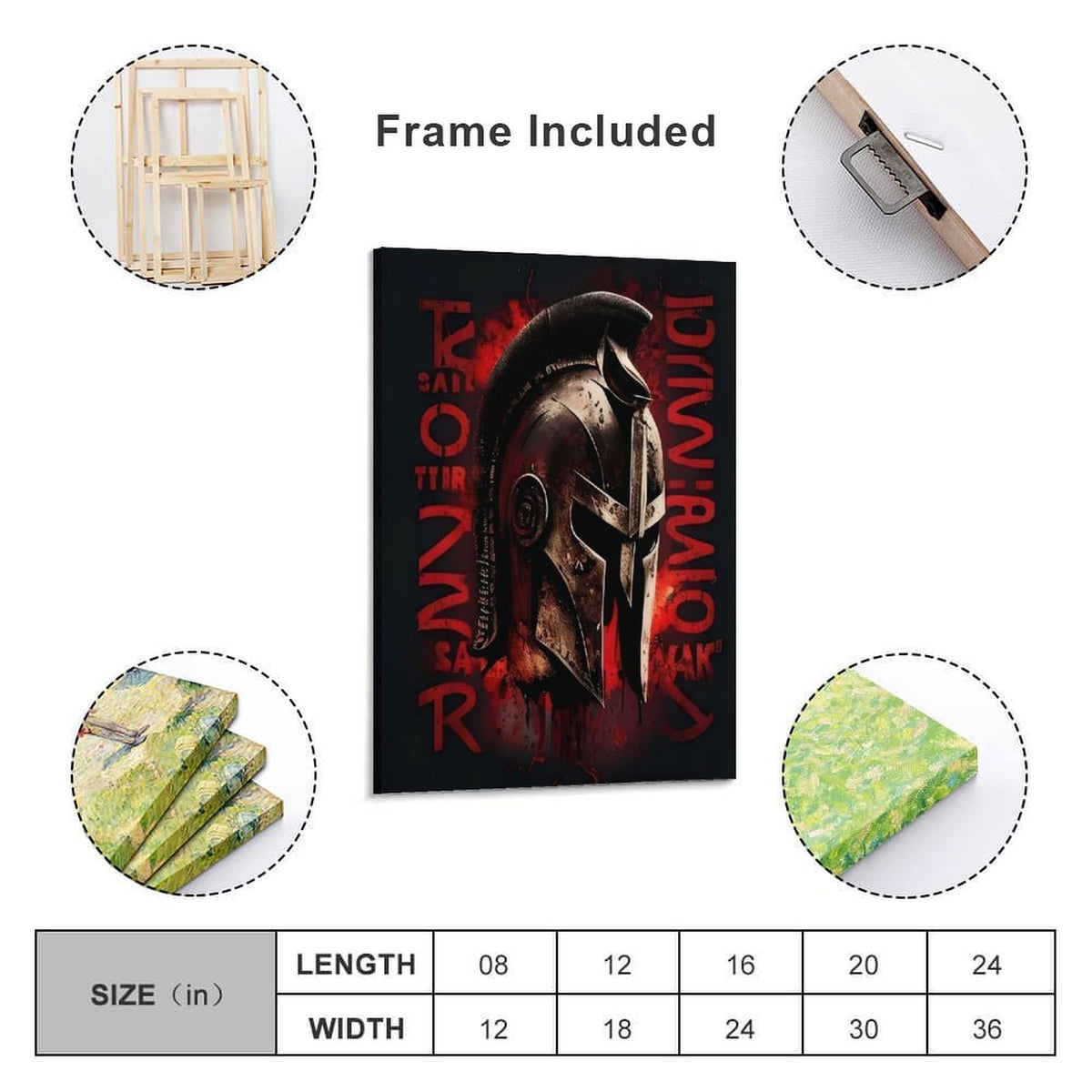 Spartan Strong Warrior Helmet Red Black Motivational Fitness Canvas Printing Wall Art Prints Wall Decor Posters Modern Gym Bedroom Living Room Office Man Cave Aesthetic 08x12inch (style-17 / 08x12inch(20x30cm) Frame)