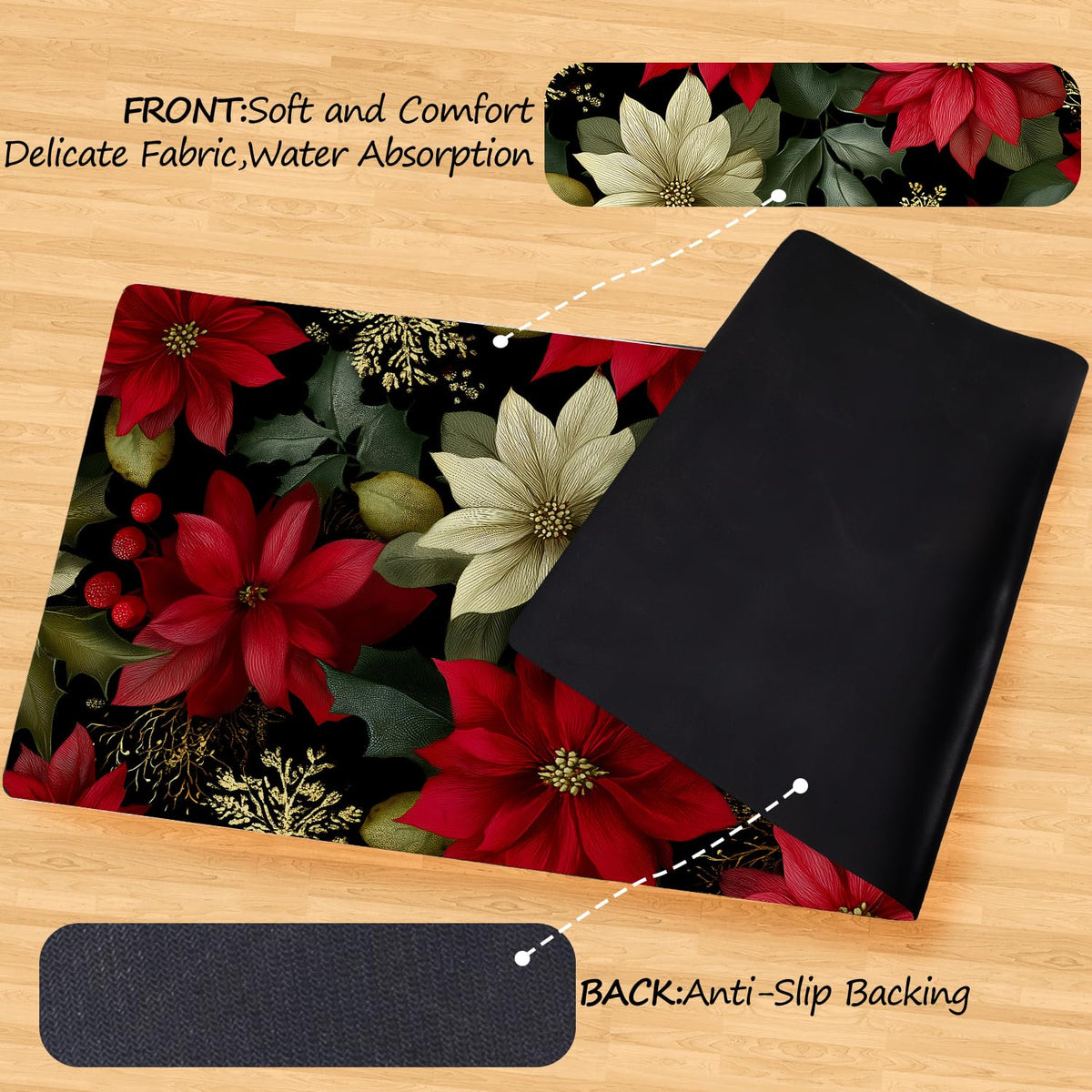 Poinsettia Laundry Room Rug 20x47 Inch (#14)