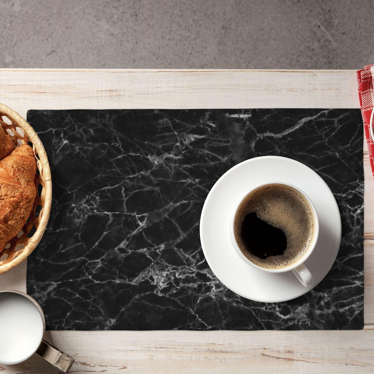 Black Glass Texture Marble Place Mat Set of 4 Pieces Heat (4PCS / Black Texture Marble)
