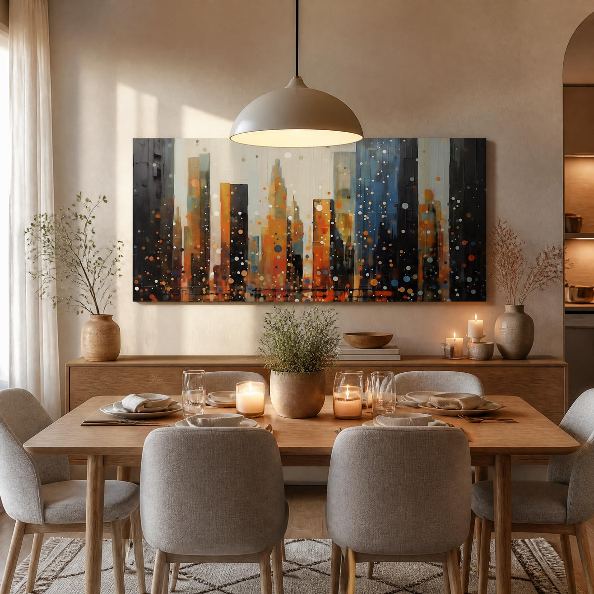 Abstract City Skyline Canvas Wall Art Modern Urban Night Landscape Painting Flat Print Gallery Wrapped Artwork for Living Room Bedroom Bathroom Decor (Abstract / Black Cityscape 34 / 40"L x 20"W)