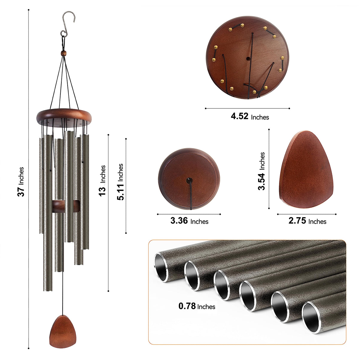 37" Aluminum Wind Chimes for Outside (Copper / Classic 37")
