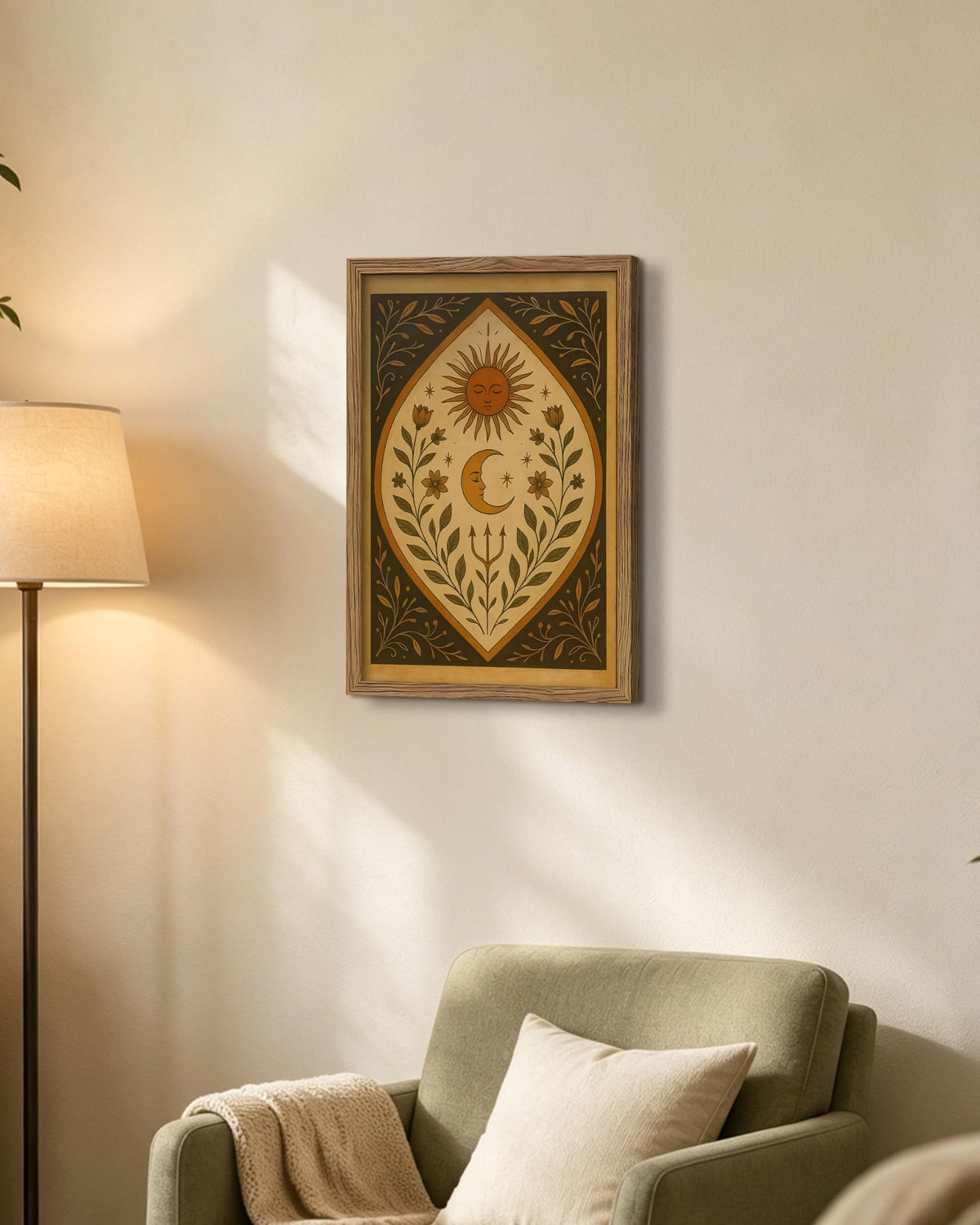 Framed Celestial Sun Moon Canvas Wall Art (A-Sun / 24"L x 16"W)