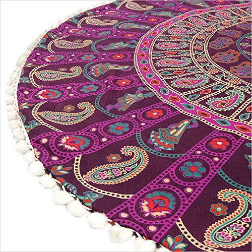 32" Purple Burgundy Floor Meditation Pillow Cushion Seating Throw Cover Mandala Hippie Round Colorful Decorative Bohemian Accent Boho Chic Dog Bed Indian Handmade Cover ONLY (32" x 32" (Pack of 1) / L1 Purple)