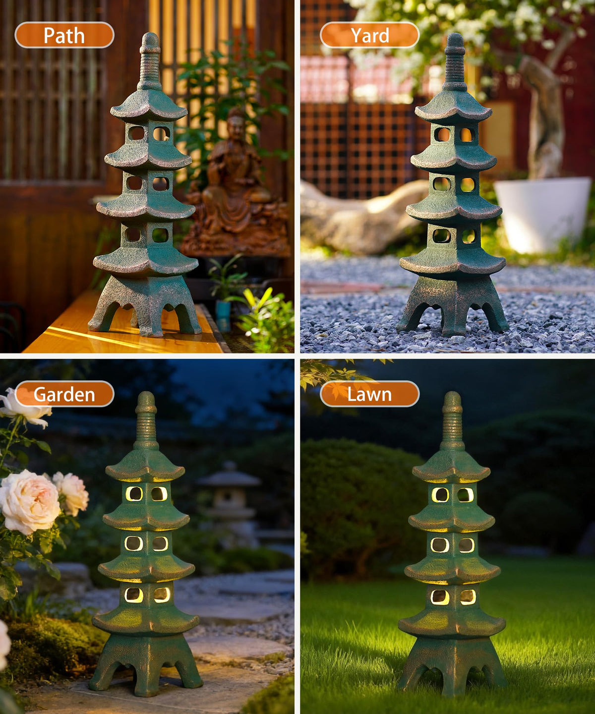 Solar Pagoda Garden Statues (65cm Bronze)