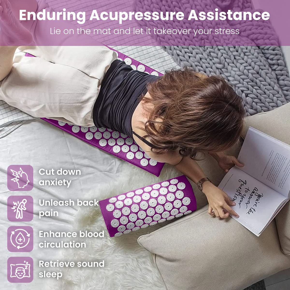 Acupressure Mat And Pillow Set (Purple)
