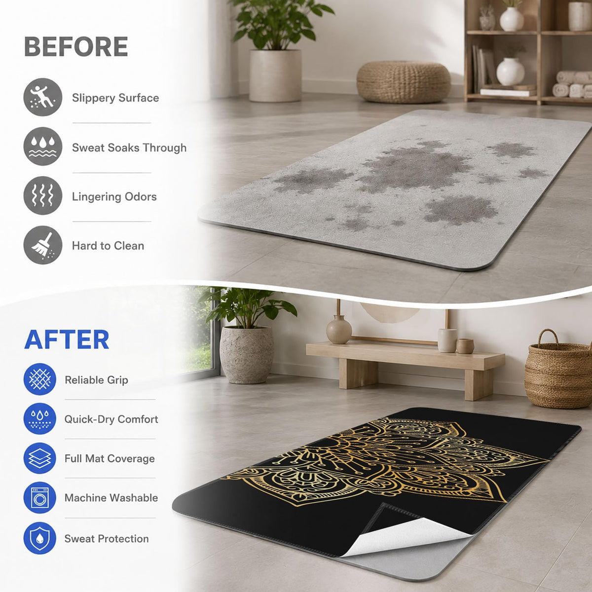 Yoga Mat Towel (Gold Flower-01 / Large)