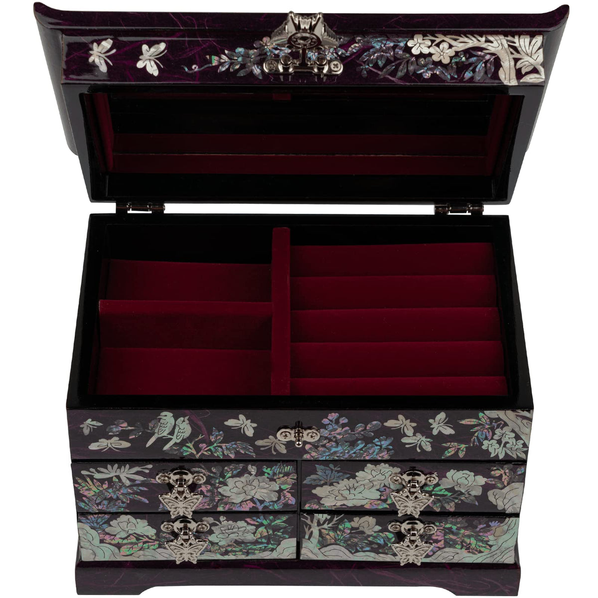 Mother of Pearl Jewelry Box (Crane and Pine Tree - Purple)