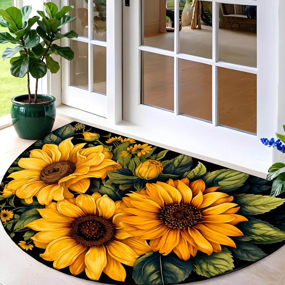 Sunflower Half Round Doormat 35.4x23.6 In (Sunflower / 1'11" x 2'11" (Semicircular))