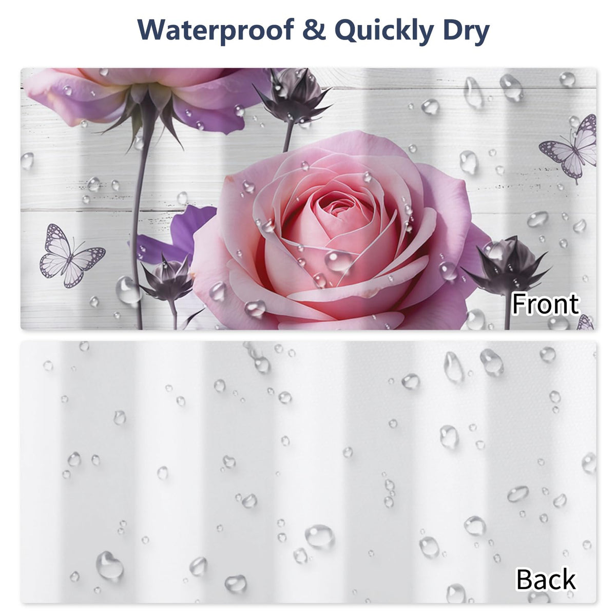 Floral & Butterfly Shower Curtain 71"x74" (Purple Rose)