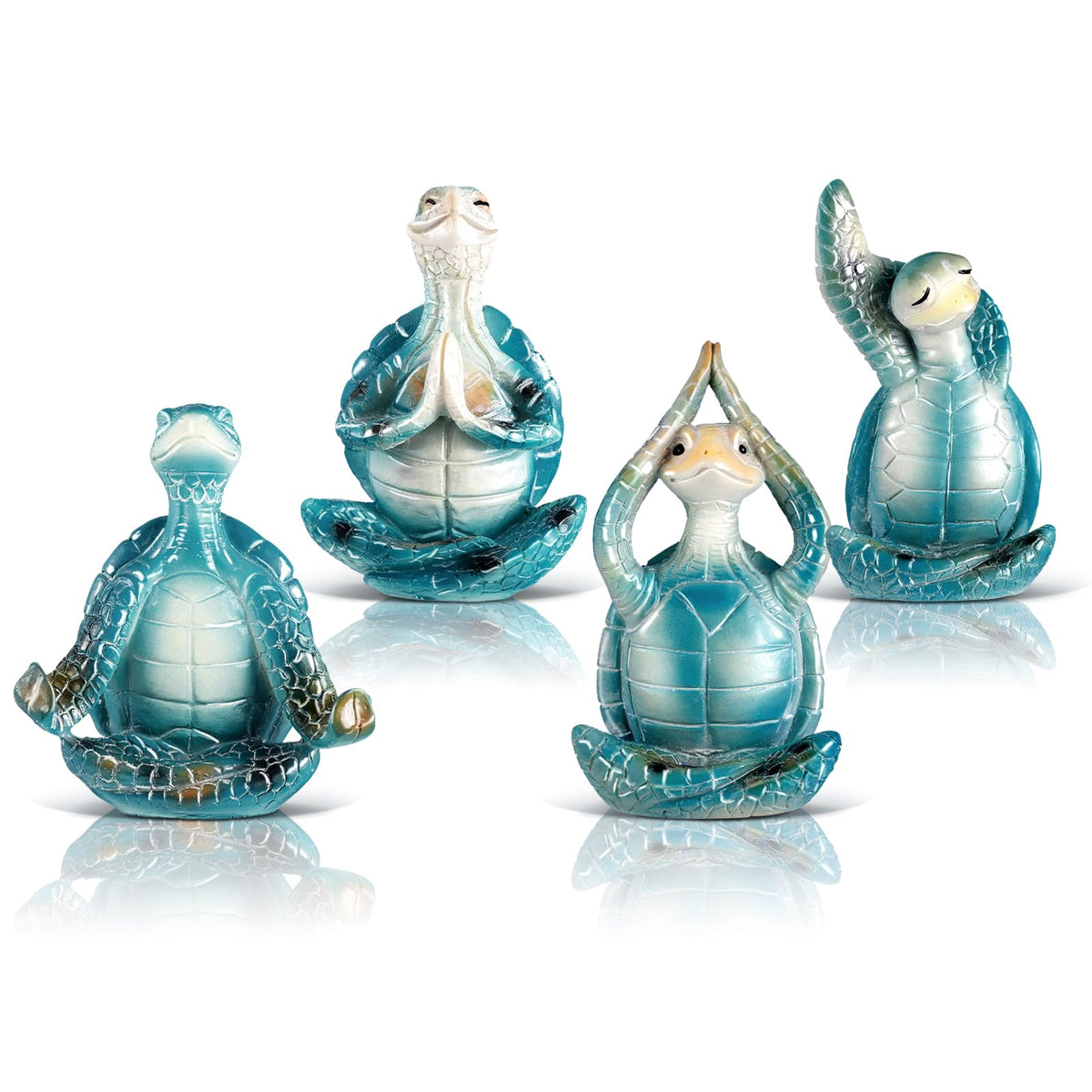 4 Pcs Sea Turtle Figurines Resin Meditation Yoga Statue Gift (Classic)