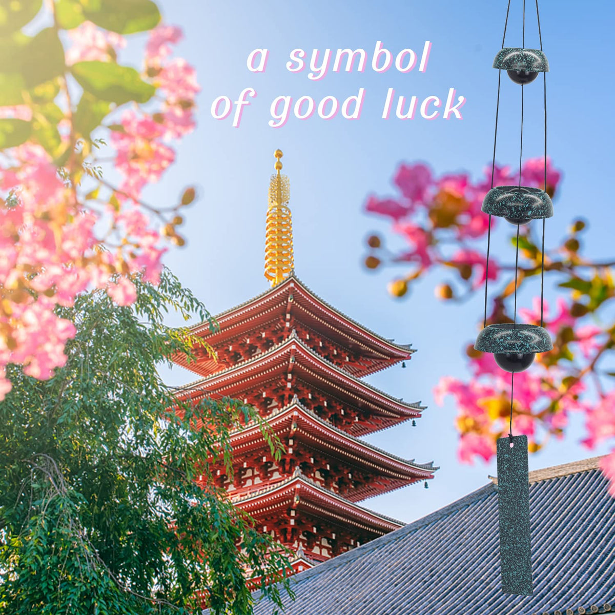 Temple Bell Wind Chimes for Outside (3 Atrovirens Bell)