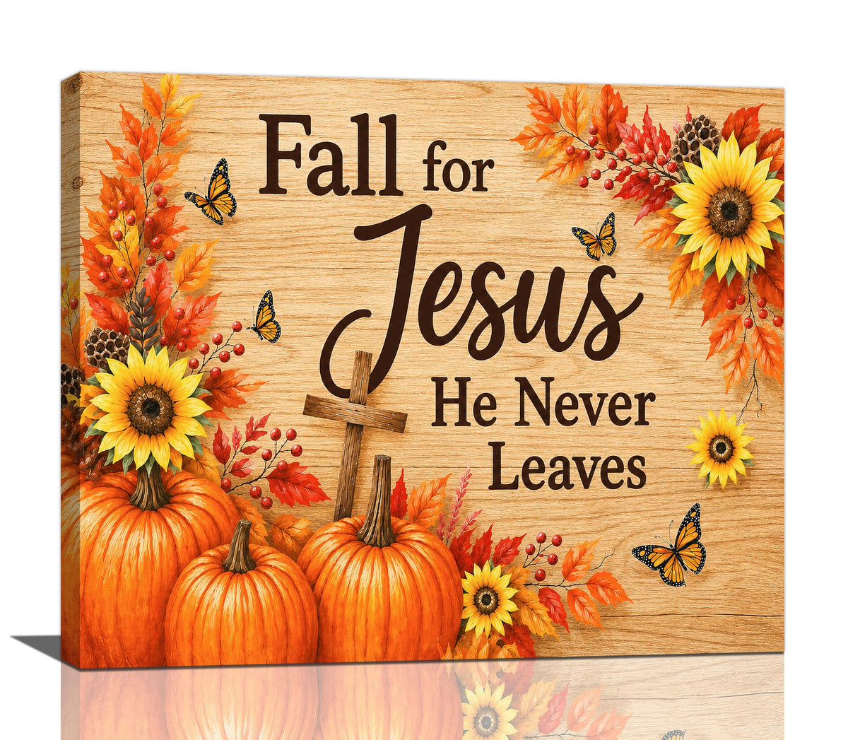 Fall Wall Art Christian Jesus Canvas Wall Decor Pumpkin Pictures Christ Paintings Prints Religious Bible verse Artwork Framed Decorations For Church Prayer Room Bathroom Bedroom Living Room Gifts 24" x 20" (Fall Jesus / 24"L x 20"W)